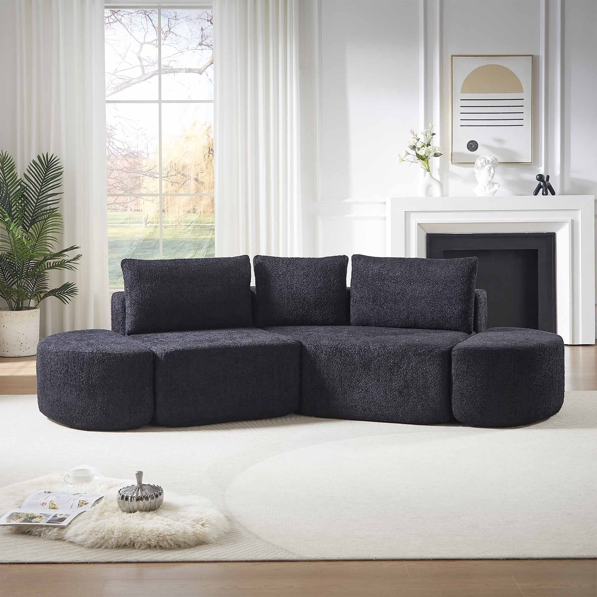 Lunale 106" Oversized Modular Sectional Sofa with 2 Curved Movable Ottomans,Boneless Cloud Couch for Living Room, Black (Left Chaise)