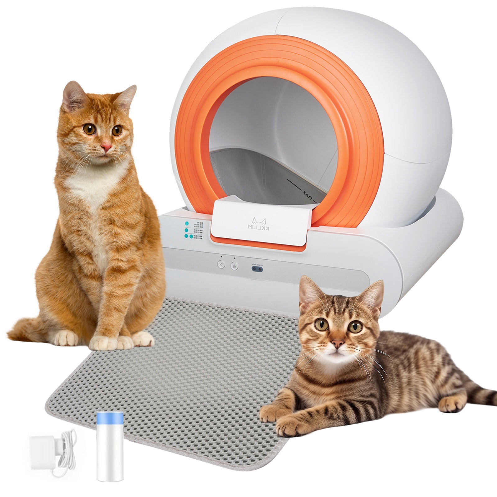 Glavbiku Smart Self-Cleaning Cat Litter Box with App Control,65L Capacity with Mat,Deodorizing,White