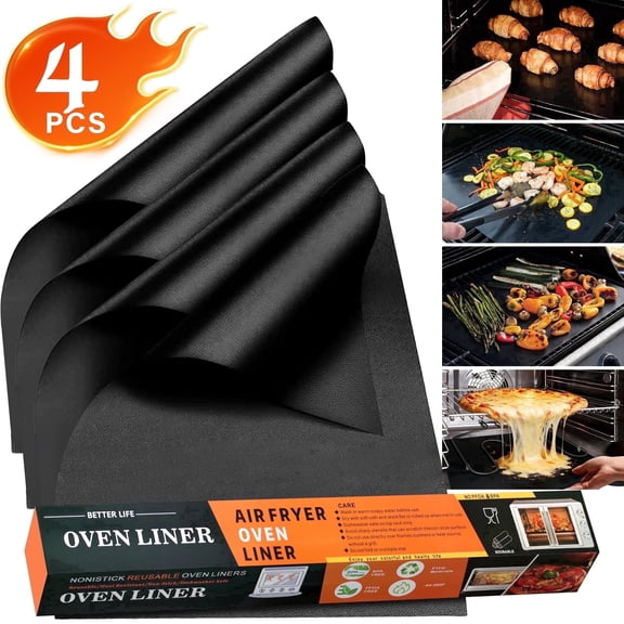 4 Pack Extra Thick Oven Liners, 23.6” x 15.7” Heavy Duty Non Stick Teflon Grill Mats, Bpa Free, Reusable, for Bottom of Electric Gas Microwave, Cooking