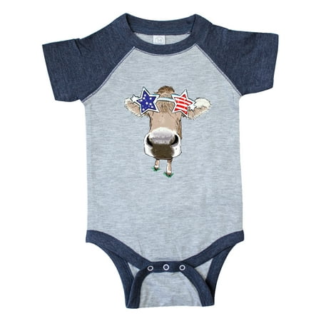 

Inktastic 4th of July Patriotic Cow in Shades Gift Baby Boy or Baby Girl Bodysuit