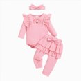 thumbnail image 5 of NOLDARES Baby Girl Clothes Newborn Rib Frill Long Sleeve Romper Daisy Flared Pants Headband Set 3Pcs Fall Winter Outfits,Pink,3-6 M, 5 of 6