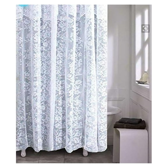 Romance Lace Fabric Shower Curtain with an Attached Valance, 70 X 72 Long