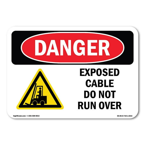 OSHA Danger Sign - Exposed Cable Do Not Run Over | Decal | Protect Your Business, Construction Site, Warehouse & Shop Area |  Made in The USA