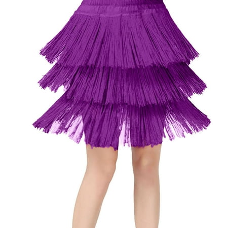 

EFGYYF Tulle Skirt Kids Girls Tassel Dance Skirt Latin Ballroom Layered Fringe Dancewear Purple 8-9 Years