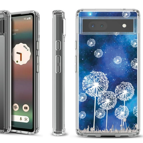 Shockproof Bumper Phone Case for Google Pixel 6a, by OneToughShield ® - Dandelion Stars