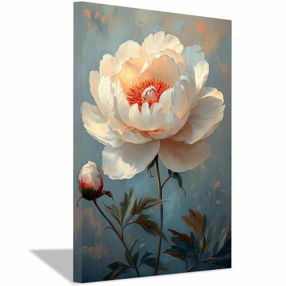 Mudket Framed,Canvas Wall Art,Ready to Hang,Peony Floral Canvas Print,Vintage Botanical Wall Decor,Rustic Farmhouse Art,for Bedroom Living Room Kitchen Office Decor - 12"L x 8"W