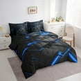 thumbnail image 3 of Erosebridal Black Checkered Bedding Twin Size,Abstract Geometry Comforter Sets with Sheets,Neon Blue Bedding Sets Twin Size,Breathable Room Decor Reversible,7pcs, 3 of 6