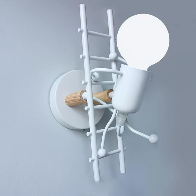 Appliques Murales Intérieures Créatives LED pour Chambre à Coucher Dessin Animé Petites Personnes Balançoire Lampe Murale Mini Poupée Réglable Appliques Murales Éclairage Décor Métal Lampes de Chevet Modernes 1xe26 (Noir