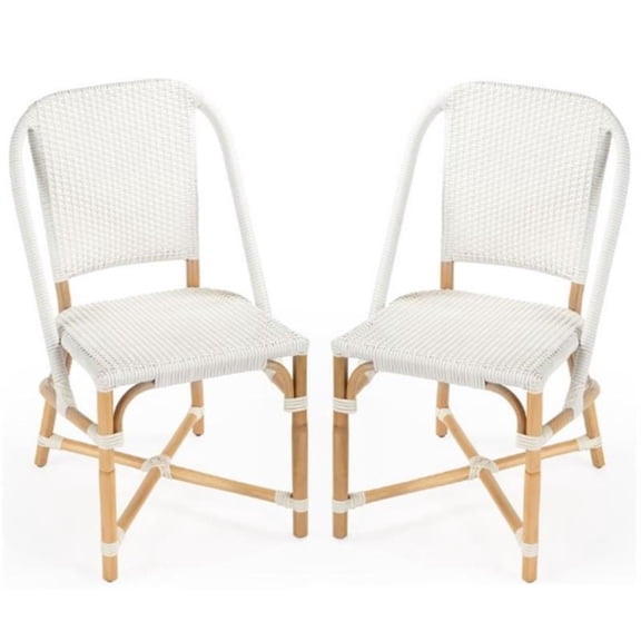 Home Square Rattan Dining Chair in Glossy White Finish - Set of 2