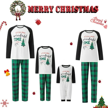 

Family Matching Christmas Pajamas Set Xmas Tree Print Tops Plaid Pants Holiday Loungewear Sleepwear Jammies Pjs Outfit