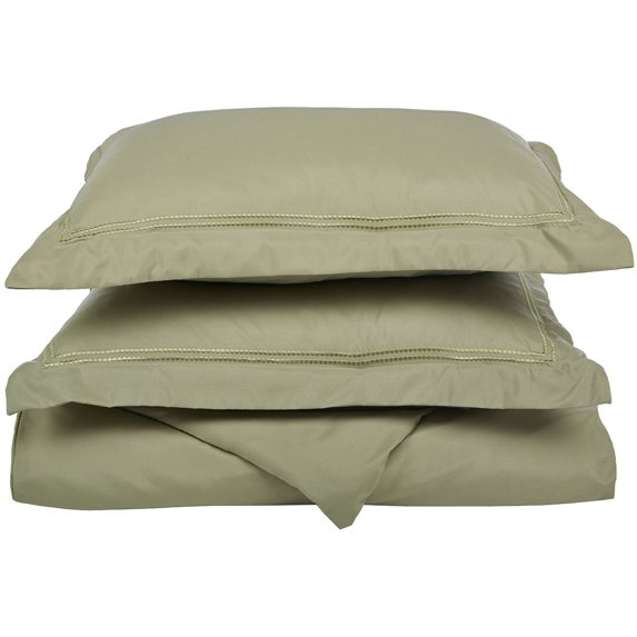 2-Line Microfiber Wrinkle-Resistant Duvet Cover and Embroidered Pillow Sham Set Sage / Full/Queen