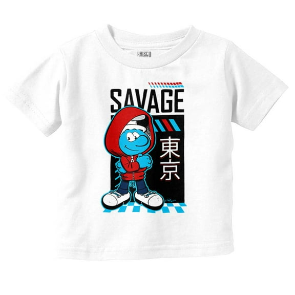 Urban Streetwear Smurf Kanji Savage Toddler Boy Girl T Shirt Infant Toddler Brisco Brands 6M