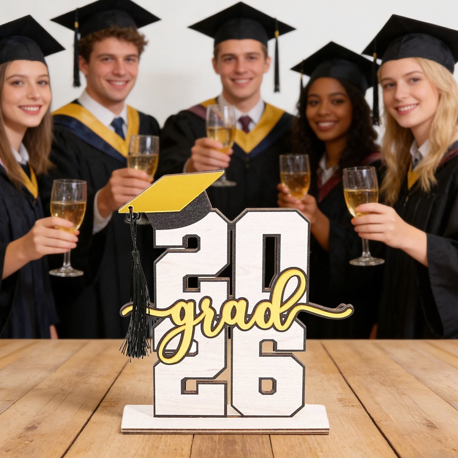 ERTZAE Graduation Wooden Centerpieces,Grad Home Table Decor,Grad Light Up Marquee,Event Decor,Black & Gold Graduation Ornament 2026 8x6Inch,Senior Class of 2026 Desk Decor for High School & College