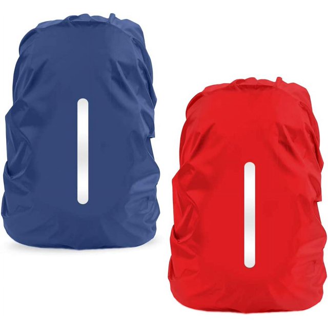 Mochila con cubierta para la lluvia Mochilas escolares impermeables con hebilla de ajuste con tiras reflectantes -XS- (15L-25L), azul oscuro + rojo