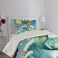 thumbnail image 4 of Ambesonne Cartoon Quilted Coverlet 2 Pcs, Wave with Fish, Twin Size, Multicolor, 4 of 5