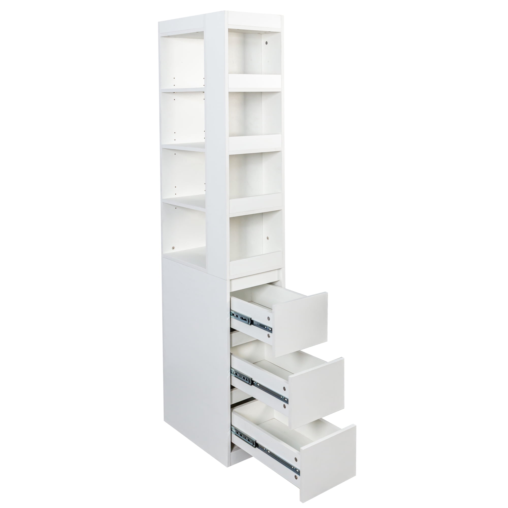 Mintazer 70" Tall Display Storage Cabinet with Drawers, 4 Tier Bookcase with 8 Open Shelf for Living Room Bedroom Kitchen Office, White