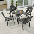 thumbnail image 2 of Hzzkey 5-Piece Outdoor Rust-Resistant Cast Aluminum Patio Set, Black Table, Red Cushions, Umbrella Hole, 2 of 12