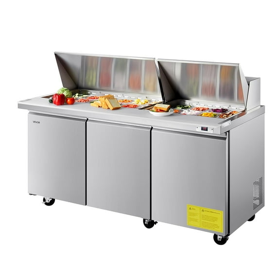 VEVOR 72" W Commercial Refrigerator, 18.7 Cubic Feet Sandwich Prep Refrigerator Table, Ultra Top Food Prep Refrigerator with 30 Pans & Cutting Boards