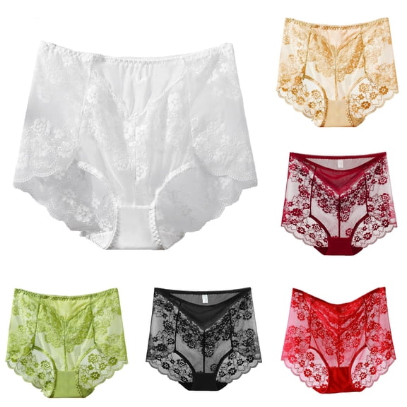 VBEWZET Womens Seamless Sheer Lace Briefs, High‑Rise Tummy‑Control Scalloped‑Edge Plus‑Size Panties White XL