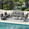 thumbnail image 4 of ALAULM 7-Seat Aluminum Patio Furniture Set, Outdoor Patio Conversation Set with Rectangular Metal Coffee Tables and 5.1" Cushions for Patio Backyard Poolside，Grey, 4 of 7