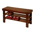 thumbnail image 4 of Lisonu Pina 35.5" Shoe Bench, Solid Wood Entryway Bench with Lower Storage Shelf, Hallway Shoe Rack Organizer, Cherry Finish, 4 of 6