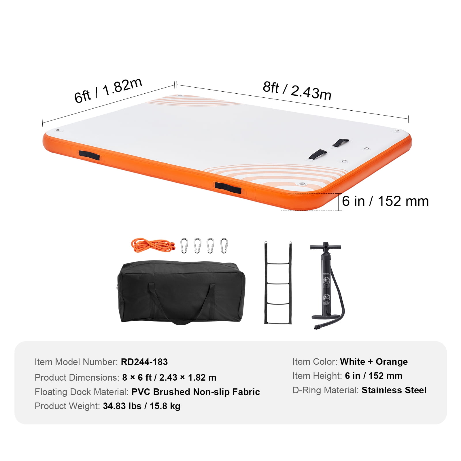 KFFKFF Air-Filled Floating Station, 8 x 6FT Buoyant Dock Pad, Anti-Slip Aqua Floating Mat with Removable Stairs & Compact Transport Sack, Drifting Isle Float for Sea Pool Shore