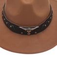 thumbnail image 6 of D-GROEE Womens Mens Cotton Western Cowboy Hat Felt Hat Outdoor Cow-head Decor Wide Brim Hat with Strap, 6 of 8