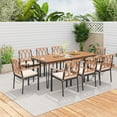 thumbnail image 2 of Gymax 9 PCS Patio Dining Set Rectangular Dining Table w/ Acacia Wood Top Umbrella Hole, 2 of 8