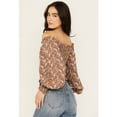 thumbnail image 2 of Rock  Roll Denim Ladies Floral Smocked Off Shoulder Rust Top BW51T02109, 2 of 4