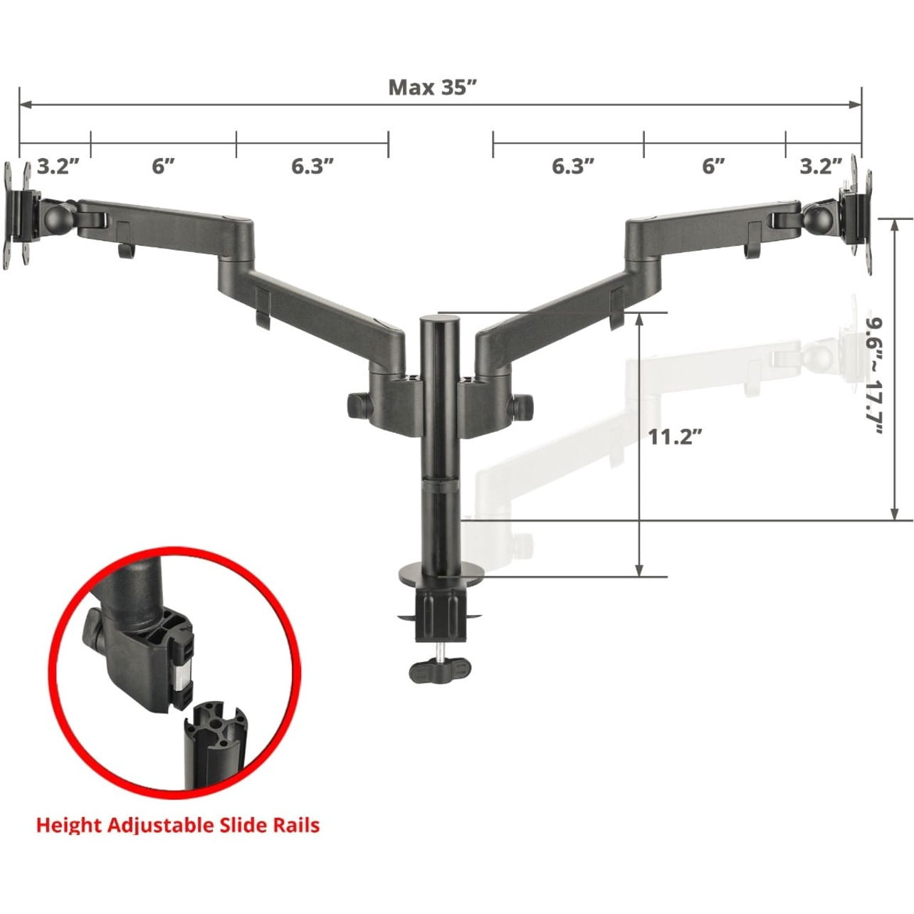 SIIG 14" to 30" Dual Arm Articulating Monitor Desk Mount CEMT3E11S1