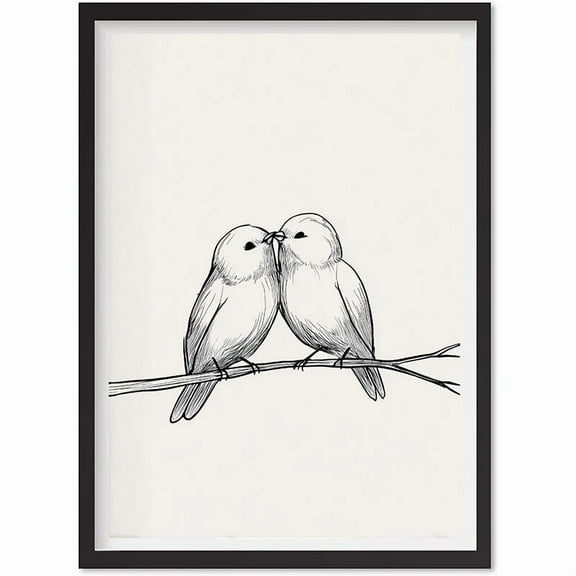 Birds In Love On A Branch Vintage Sketch Print | Bird Sketch Drawing Bedroom, Matte Canvas Stretched, Posters for Room Bedroom Living Room Bathroom Wall Decor, Posters & Art Prints, Gift.