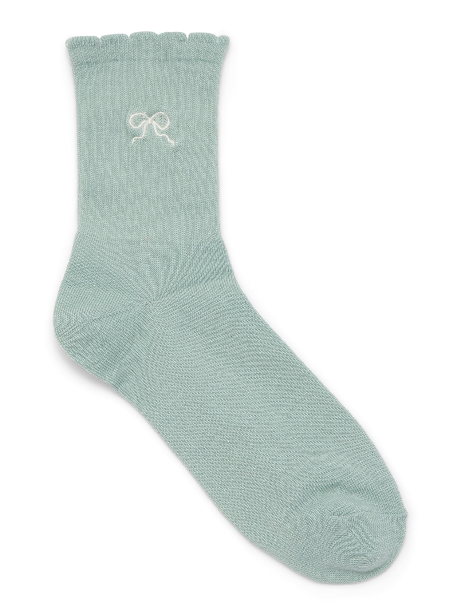 No Boundaries Women's Embroidered Scallop Edge Mid-Crew Socks, 6-Pack, Size 4-10