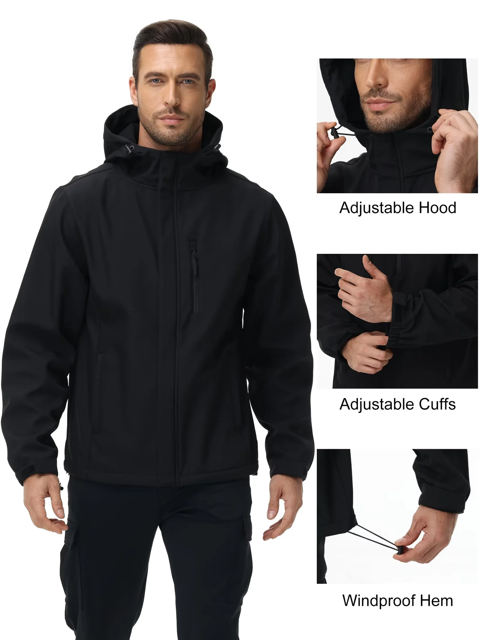 NEIKU Men's Hooded Softshell Jacket, Black photo 3