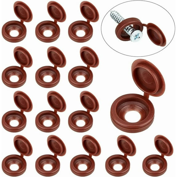 1 Box 150Pcs Plastic Hinged Screw Covers Caps 0.22"/5.5mm Screw Snap Caps Folding Shutter Decorative Washer Cover Flip Tops for Covering Screw Heads Screw Protection Furniture Coconut Brown