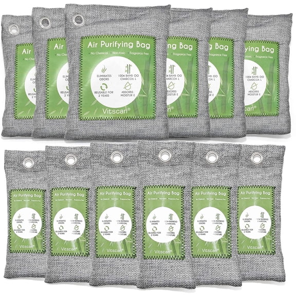 12 Pack Bamboo Charcoal Air Purifying Bag, Activated Charcoal Bags Odor Absorber, Moisture Absorber, Natural Car Air Freshener, Shoe Deodorizer, Odor Eliminators For Home, Pet, Closet (6x5