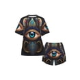 thumbnail image 3 of Women's 2 Piece Pajama Set Loungewear Short Sleeve Tee Top and Shorts Set, Fatima Hamsa Hand Evil Eye Ornaments, 3 of 5
