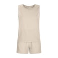 thumbnail image 4 of Zynoxe Womens Cotton Linen Short Sets Cropped Tank Top Drawstring Shorts Lounge Sets Lightweight Two Piece Matching Outfits with PocketsBeigeS, 4 of 9