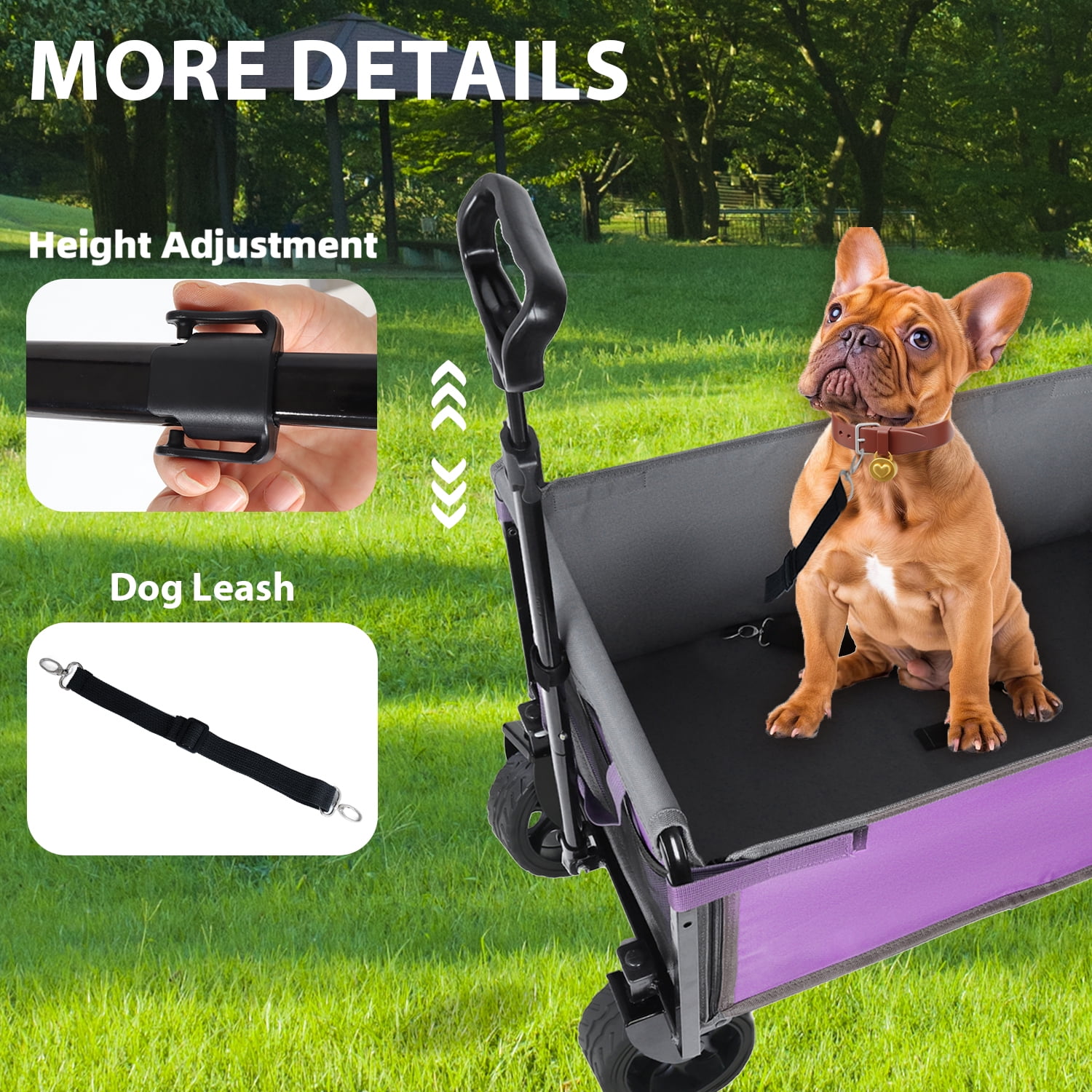 Upgraded 52Inch Wide Wheels AllinOne Convertible Folding Trolley FullSide Opening Dog Leash Versatile Seating Storage 220Lbs Capacity Camping Beach Shopping Purple