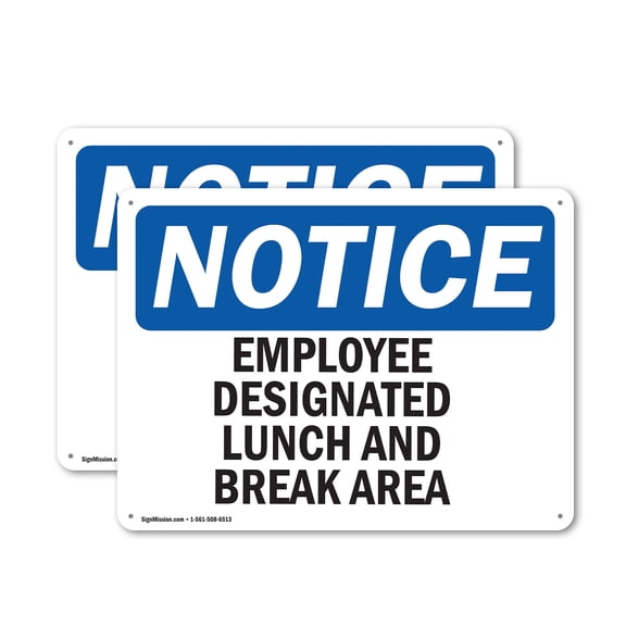 (2 Pack) Employee Designated Lunch And Break Area OSHA Notice Sign 14 Inch X 10 Inch Indoor / Outdoor Rust-Free Aluminum Metal Signs for Workplace, Workshop, and Construction Site, Made