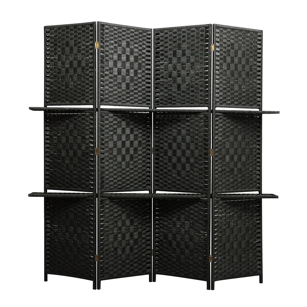 Kadyn 4 Panel Office Divider with 3 Clever Shelves for Home, Outdoor/Indoor Wall Divider and Folding Privacy Screens for Office, Black Kadyn 4 Panel Office Divider with 3 Clever Shelves for Home, Outdoor/Indoor Wall Divider and Folding Privacy Screens for Office, Black