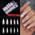 thumbnail image 2 of 100 piezas de uñas de ataúd, uñas postizas largas, uñas acrílicas transparentes oso de fresa Hogar, 2 of 2