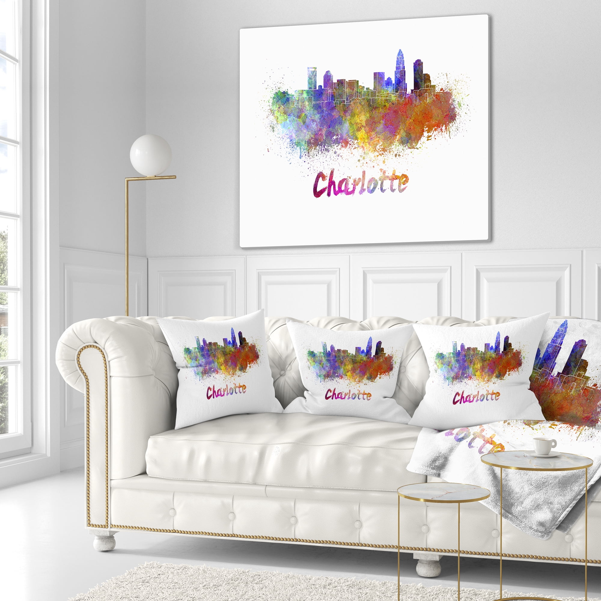 Designart Charlotte Skyline - Cityscape Throw Pillow - 18x18