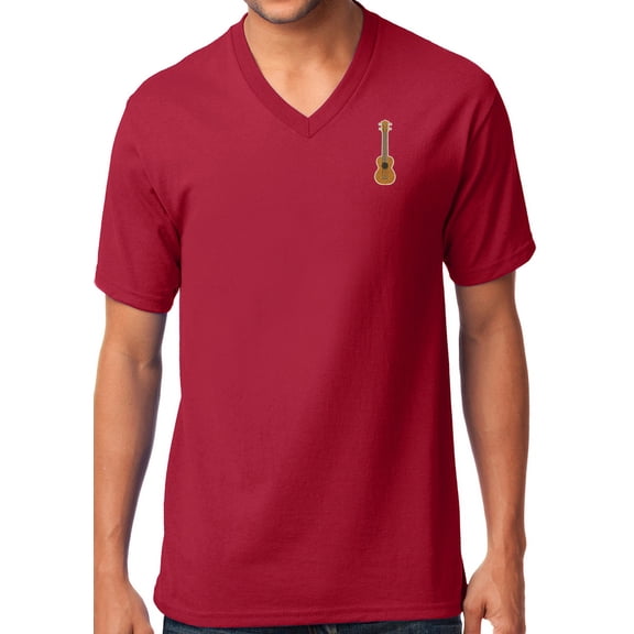 Mens Ukulele V-neck Tee Shirt, 4XL RED