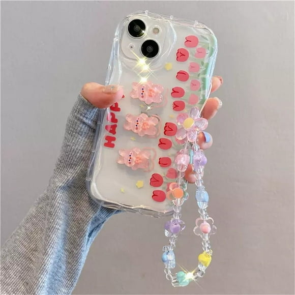 Korean 3D Bear Hang Phone Chain Lanyard Clear Soft Case For Samsung Galaxy S24 Ultra A54 A34 A24 A14 5G A13 4G A21S A22 A23 A04S good good