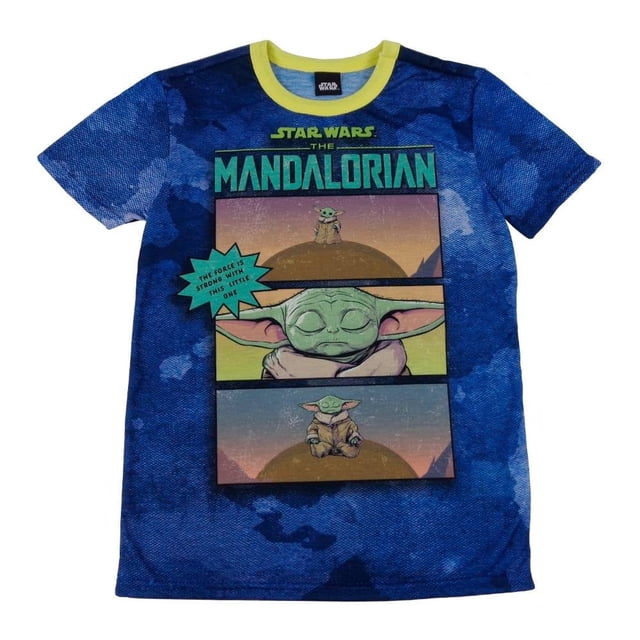 Playera The Mandalorian Talla 10 Cuello Redondo Manga Corta Diseño Grogu Meditando Azul Marino