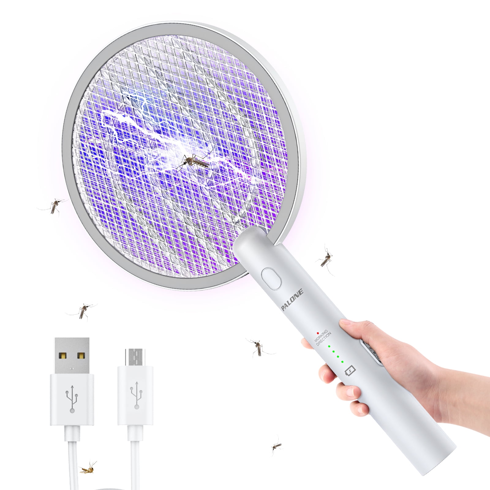 Bug Zapper, PALONE 2 in 1 USB Rechargeable Electric Fly Swatter Lamp & Racket, 3000V Pest Insects Control Flying Bugs Trap Mosquito Killer for Home, Kitchen, Office, Outdoor