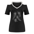 thumbnail image 4 of Pompotops Mode Femme Été V-Cou Manches Courtes Froid Épaule Blouse T-Shirt Causal Impression Tops, 4 of 5