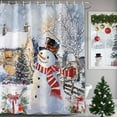 thumbnail image 3 of Christmas Xmas Shower Curtain, 36" x 72", Tree Night Snowman Winter Bird Waterproof Bathroom Curtain Washable Shower Curtain Set with 12 Hooks, 3 of 6