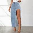 thumbnail image 2 of Women Fashionable Design High Slit Spring And Summer Washed Solid Color Mid Length Skirt Denim Skirt, 2 of 2