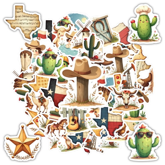 35pcs-50pcs Cute Stickers Cowboy Decals Western Stickers Texas Children Stickers for Laptops Suitcase Notebooks